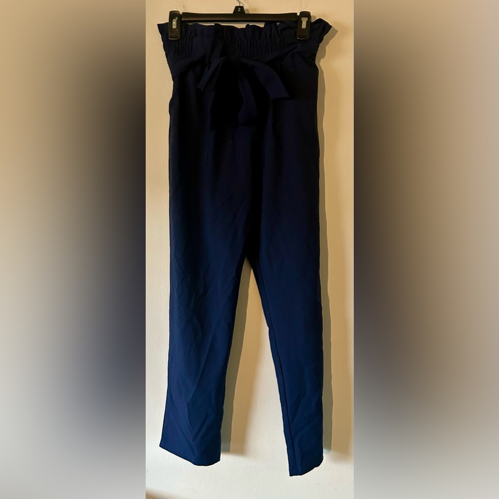 Grace Karin Navy Belted Trousers with Pockets